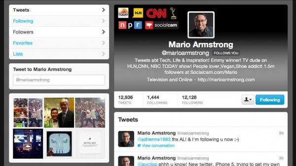 Mario's new Twitter profile page