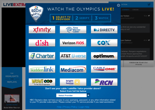 NBC Olympics Streaming Live Select Your Provider